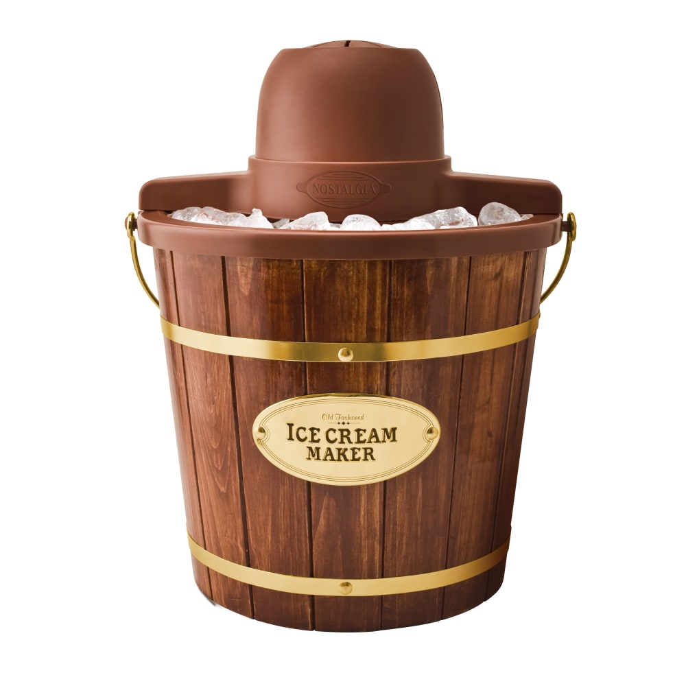 Nostalgia 4-Quart Wood Bucket Ice Cream Maker, Brown MPN:NWICM4DB