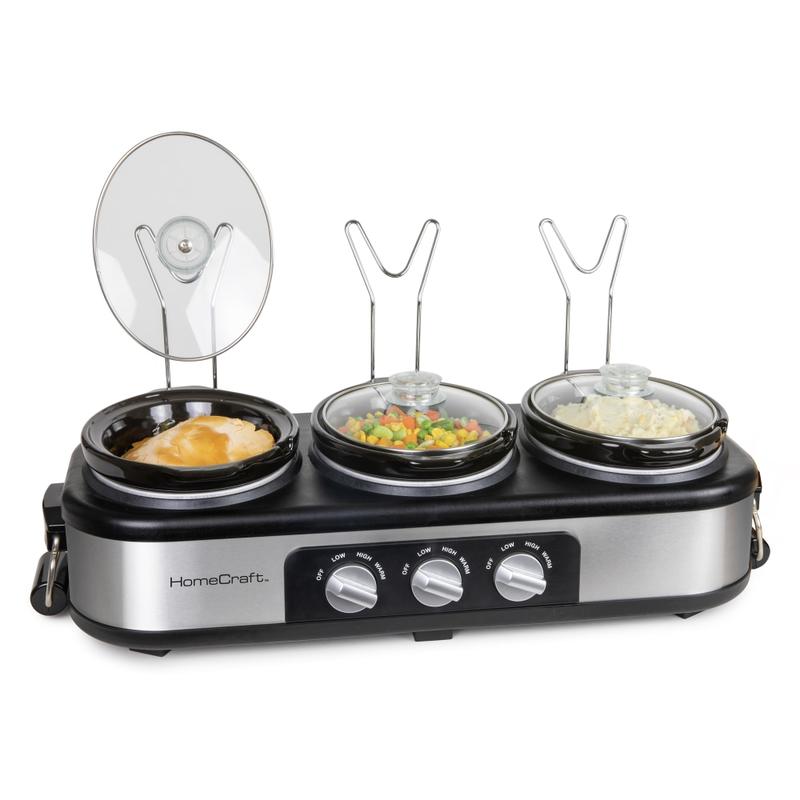 HomeCraft HCTSC15SS 3-Station 1.5-Quart Oval Slow Cooker Buffet, Silver MPN:HCTSC15SS