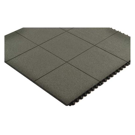 Interlocking Antifatigue Mat Tile, Rubber, 3 ft W x 3 ft L, 3/4 in Thick MPN:556S0033BL