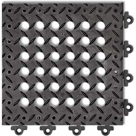 Interlocking Drainage Mat Tile, 12 in L x 12 in W, 1 in Thickness, PVC, Diamond, Black MPN:620STL12BL