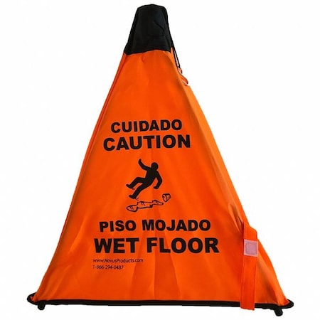 Wet Floor Sign, 18 1/2 in Height, 16 1/2 in Width, Nylon, English and Spanish MPN:PC111O-ORANGE