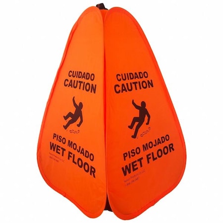 Wet Floor Sign, 20 in Height, 12 in Width, Nylon, English and Spanish MPN:PC20WF-Orange
