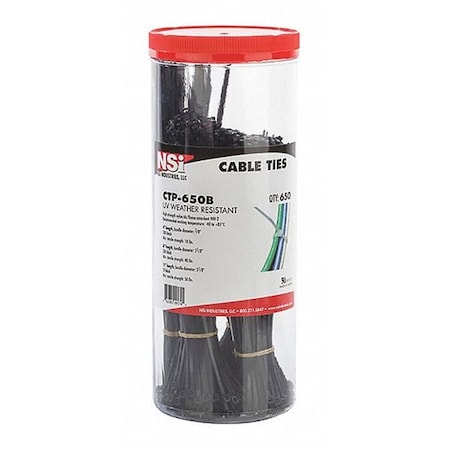 Cable Tie, 4 in, 8 in, 11 in L, 3-1/8 in Max Bundle Dia., Black, Nylon 6/6, 100 PK MPN:CTP-650B