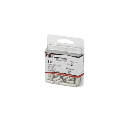 Butt Splice Wire Connector, 10 AWG Max, Silver, None Insulation, 600 V MPN:B12