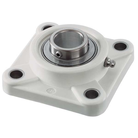 4 Holes, Square Housing, 4 Bolt Flange Bearing, Radial Ball, 1 in Dia, Thermoplastic, Set Screw MPN:SUCFPL205-16