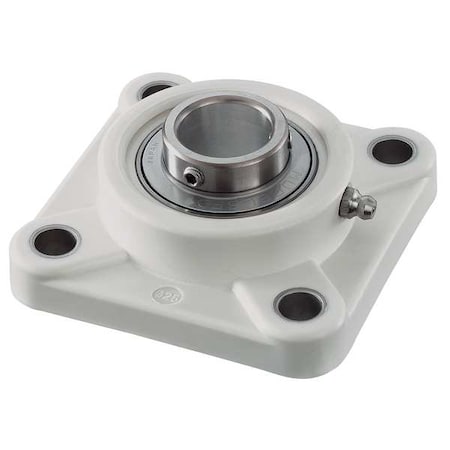 4 Holes, Square Housing, 4 Bolt Flange Bearing, Radial Ball, 25 mm Dia, Thermoplastic, Set Screw MPN:SUCFPL205