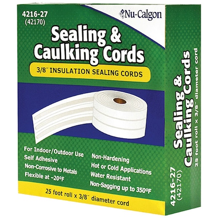 Caulking Cord, 3/8 in x 25 ft, Roll, Whites MPN:4216-27