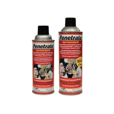 Penetrating Lubricant, 12 oz, Aerosol Spray Can, Petroleum Distillates Base, 122 Degrees F Max Op Temp, Not Rated, Red MPN:61107