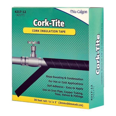 Cork Tape, Self Adhesive, 30 Ftx2 In, Black MPN:4217-12