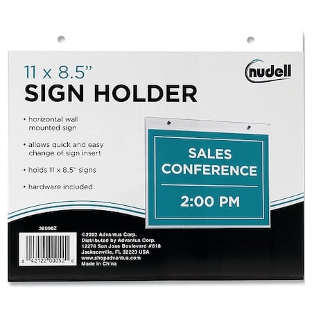 Clear Plastic Horizontal-Orientation Wall Sign Holder with Mounting Screws, 11 x 8.5 Insert MPN:38008Z