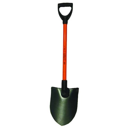 Round Point Non-Conductive Shovel, 14 ga Steel Blade, Standard Step, 27 in L Black Fiberglass Handle MPN:6894317