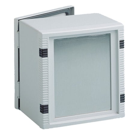 Aesthetic die-cast bezel frame accepts front plate or plates with HMI cutout. Includes gasket and mounting hardware. Furnished frame caps conceal mounting screws. Bezel has RAL 7035 light-gray textured polyester powder paint MPN:LBF2525