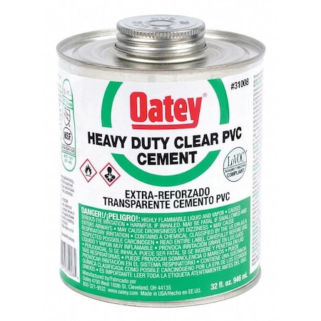 PVC Cement, Clear, Heavy Bodied, 32 oz. MPN:31008