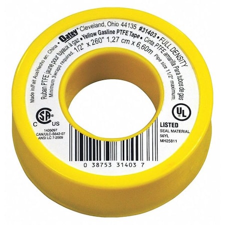 Pipe Thread Sealant Tape, 1/2in W, 260in L MPN:31403