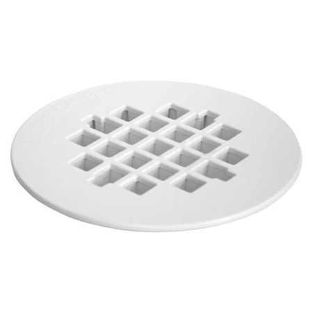 Replacement Shower Drain Strainer, Snap-In, Round, 4-1/4 in Dia, 1/4 in H, Plastic, White MPN:42136