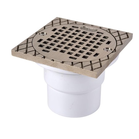 Square with Ring Slab Drain, PVC, Stainless Steel, 2