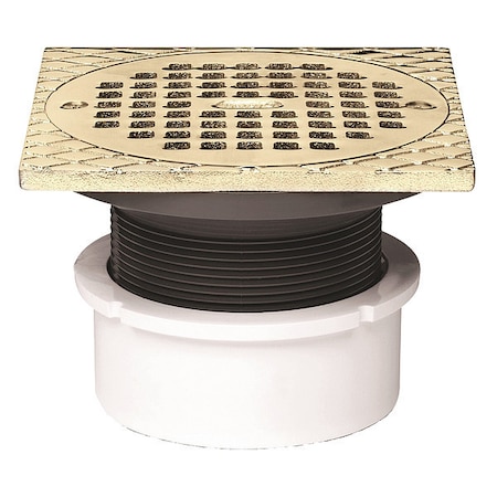 Round with Square Ring Adjustable Drain, PVC, Brass, 3