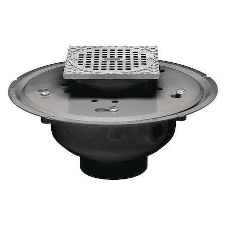 Round with Square Ring Adjustable Drain, PVC, Nickel, 2