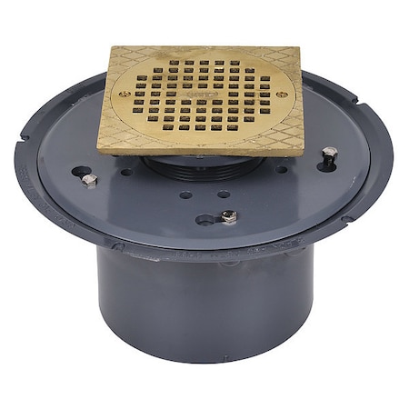Round with Square Ring Adjustable Drain, PVC, Brass, 6