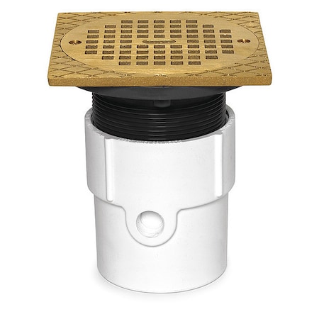 Round with Square Ring Adjustable Drain, PVC, Brass, 3