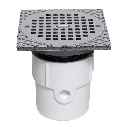 Round with Square Ring Adjustable Drain, PVC, Nickel, 3