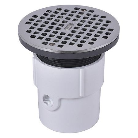 Round Adjustable Drain, PVC, Chrome, 3