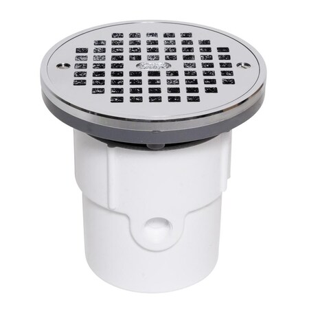 Round with ring Adjustable Drain, PVC, Chrome, 3
