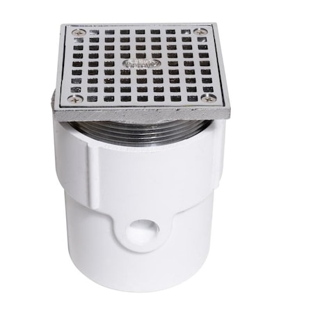 Square Adjustable Drain, PVC, Chrome, 3