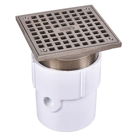 Square Adjustable Drain, PVC, Nickel, 3
