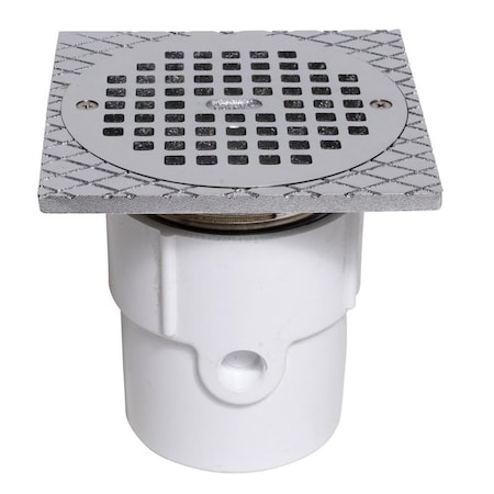 Square Adjustable Drain, PVC, Chrome, 3
