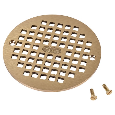 Floor Drain Grate, Round, Brass, 5-1/4 in Dia, 1/4 in Thick, Flanged, Screws Included MPN:80020