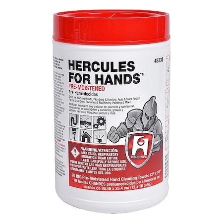 Hercules 12 in. x 10 in. Multi-Purpose Jobsite Wipes, Dispenser Tub of 70 Towels MPN:45333