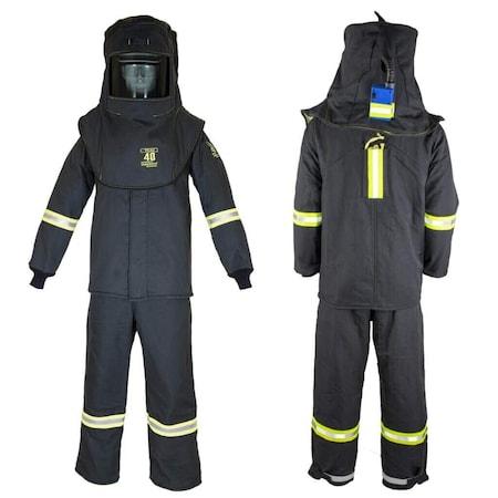 Deluxe Arc Flash Clothing Kit, 40 Cal, Includes Bib, Coat, Hood w/Light, Ventilation, Black, 2XL MPN:TCG4B-ESL-2XL+HVSL