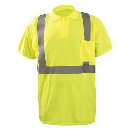 Unisex Short Sleeve Hi-Vis Polo Shirt, Polyester, Button, Yellow, 3XL MPN:LUX-SSPP2B-Y3X