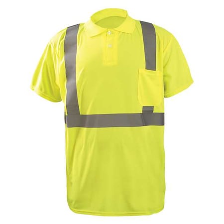 Unisex Short Sleeve Hi-Vis Polo Shirt, Polyester, Button, Yellow, S MPN:LUX-SSPP2B-YS