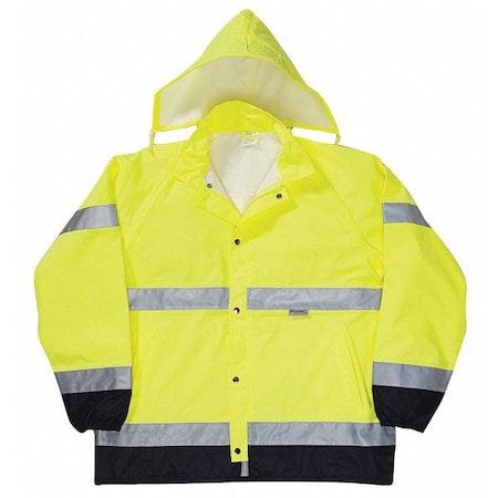 Rain Jacket with Zip Rollaway Hood, Polyester, Class 3 R, Yellow, 2XL MPN:LUX-TJR-Y2X