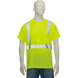 OccuNomix Standard Wicking Birdseye Class 2 T-Shirt W/ Pocket Hi-Vis Yellow S LUX-SSETP2B-YS LUX-SSETP2B-YS