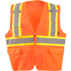 OccuNomix Class 2 High Visibility Two-Tone Surveyor X-Back Mesh Vest L Orange ECO-ATRNSMX-OL