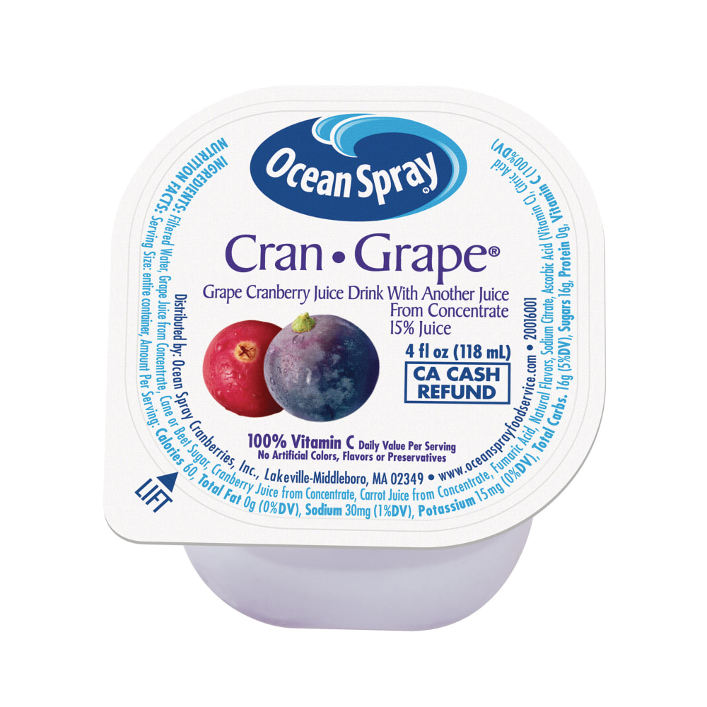 Ocean Spray Cranberry Grape Juice, 4 Oz, Pack Of 48 Cups MPN:10031200007220
