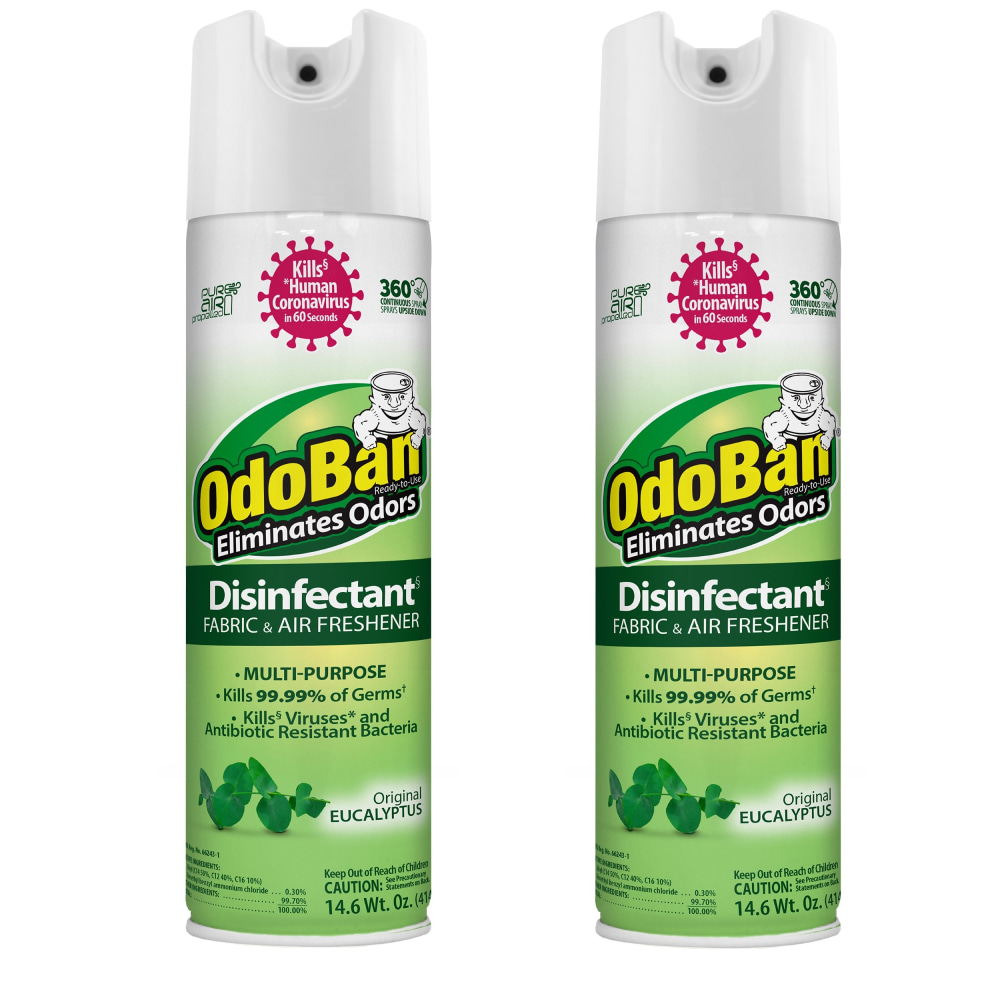 OdoBan Ready-to-Use 360-Degree Continuous Spray Disinfectant Cleaner and Odor Eliminator, Original Eucalyptus Scent, 14.6 Oz, Set Of 2 Spray Cans MPN:91000114A2-OD