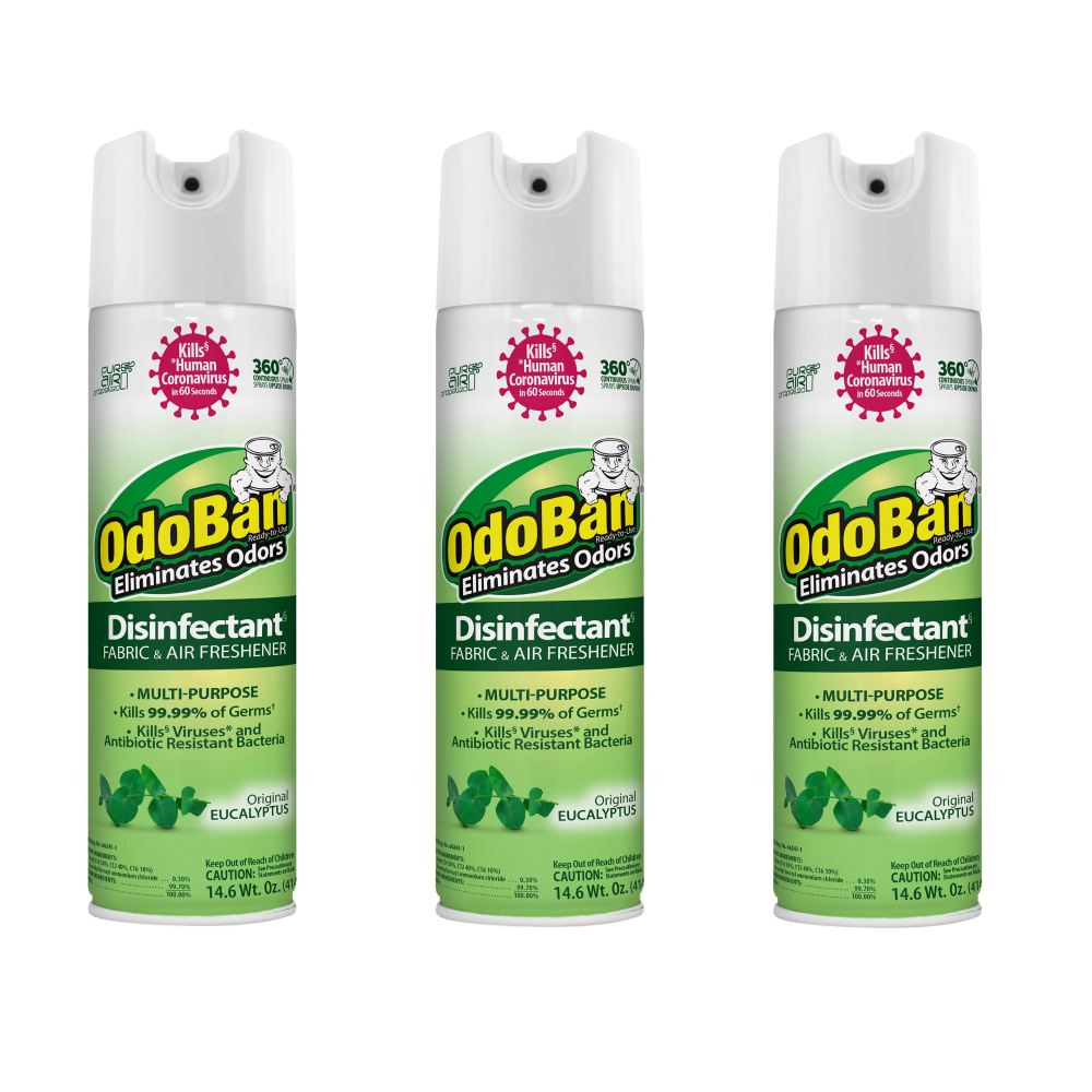 OdoBan Ready-to-Use 360-Degree Continuous Spray Disinfectant Cleaner and Odor Eliminator, Original Eucalyptus Scent, 14.6 Oz, Set Of 3 Spray Cans MPN:91000114A3-OD
