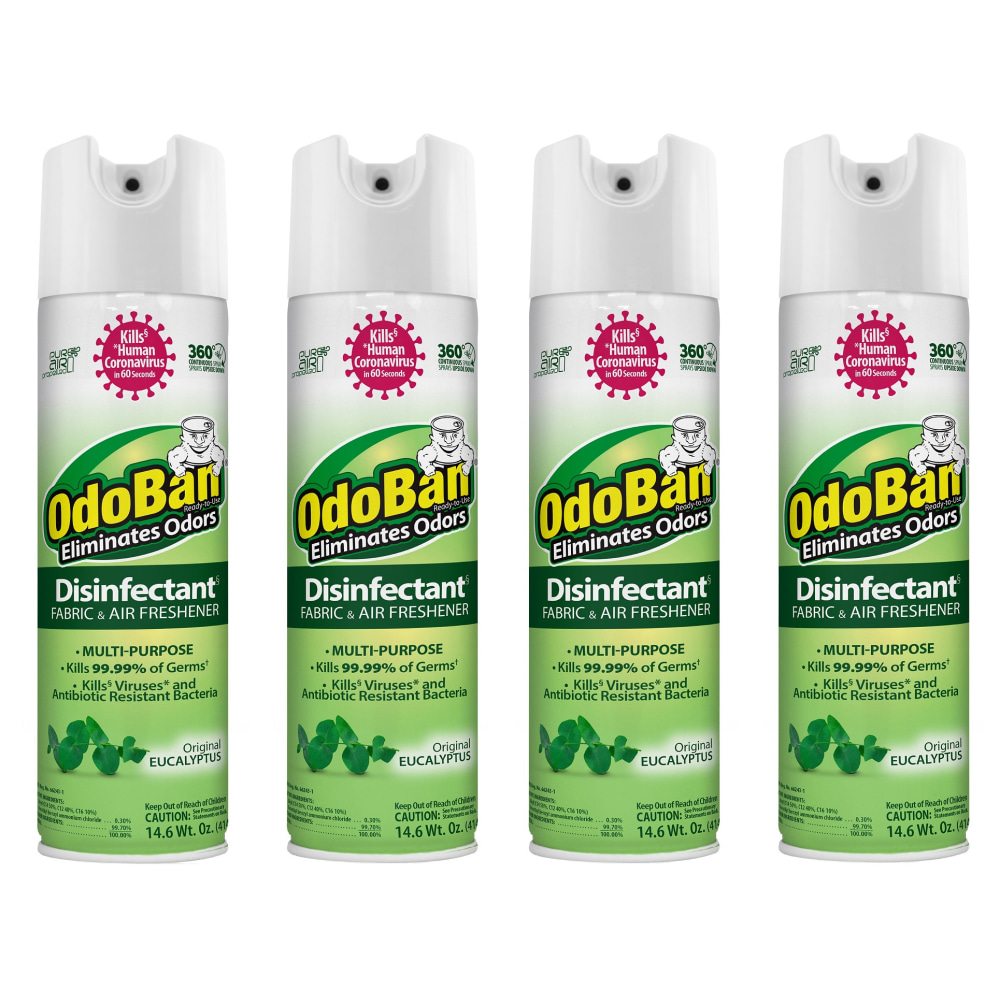 OdoBan Ready-to-Use 360-Degree Continuous Spray Disinfectant Cleaner and Odor Eliminator, Original Eucalyptus Scent, 14.6 Oz, Set Of 4 Spray Cans MPN:91000114A4-OD