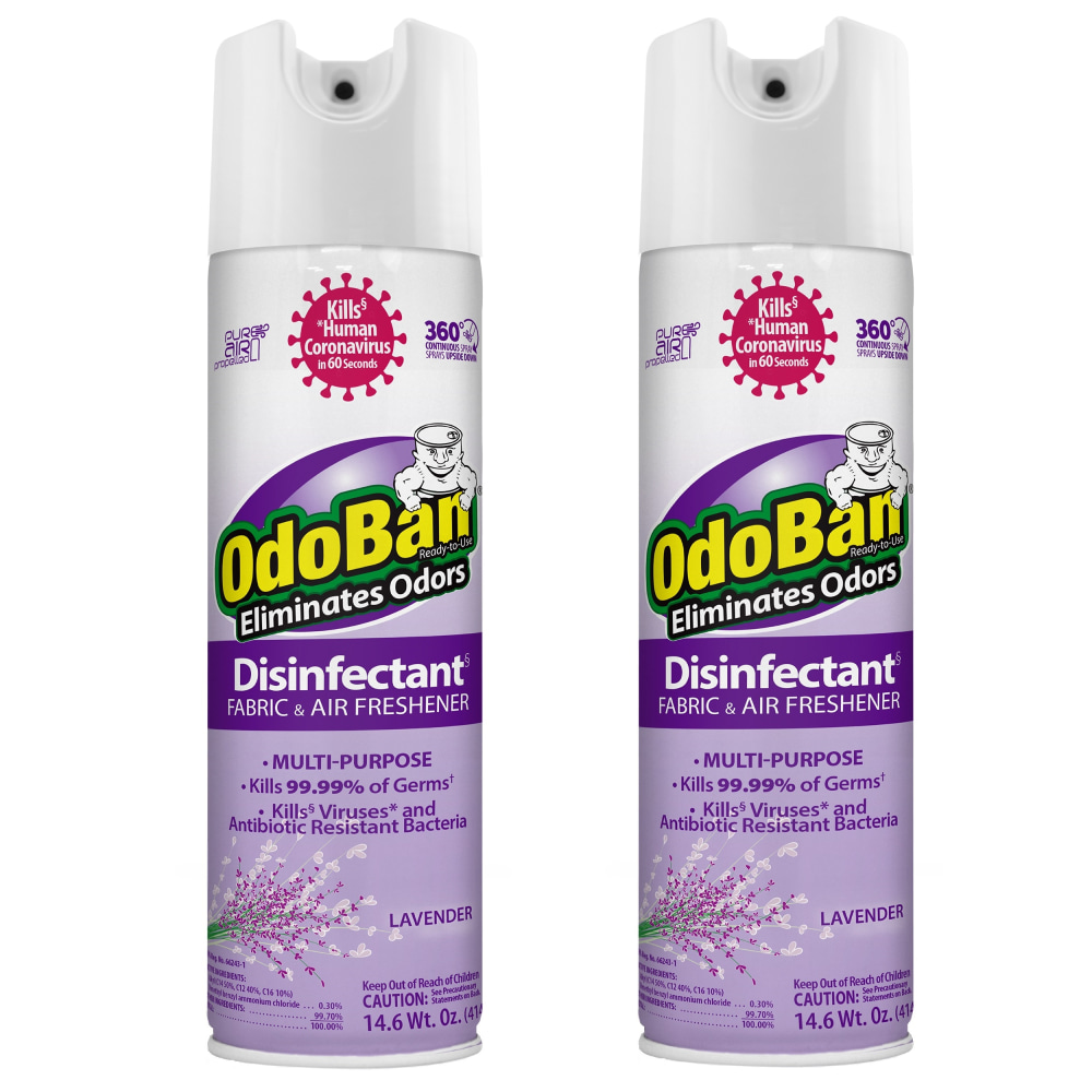 OdoBan Ready-to-Use 360-Degree Continuous Spray Disinfectant Cleaner and Odor Eliminator, Lavender Scent, 14.6 Oz, Set Of 2 Spray Cans MPN:91010114A2-OD
