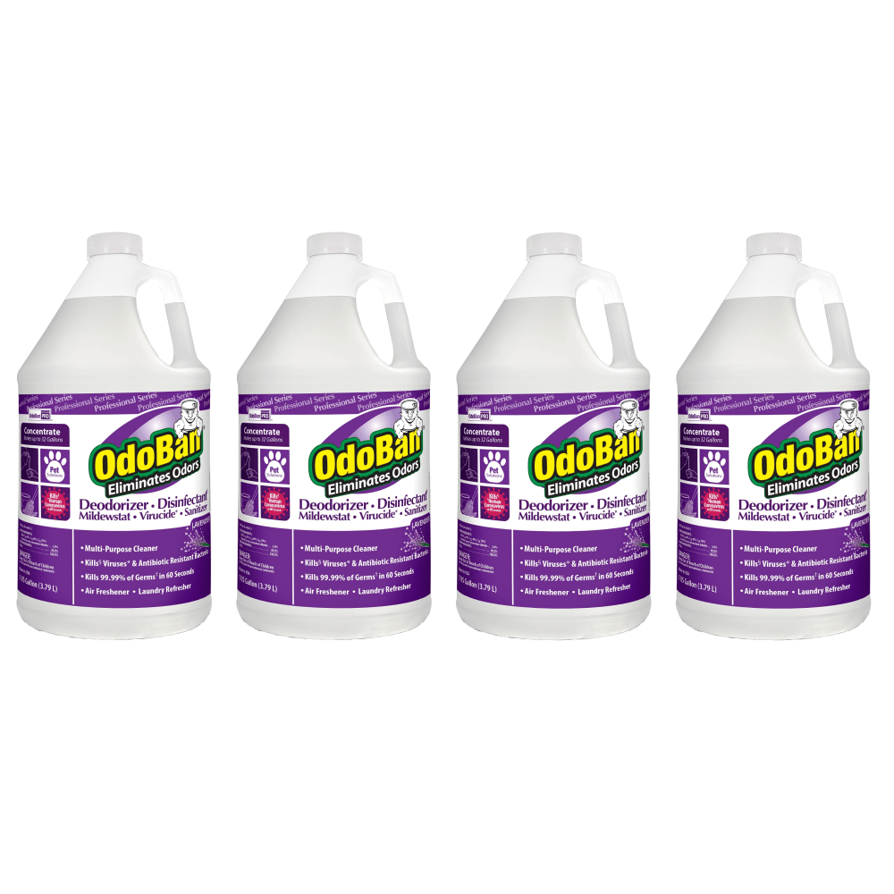 OdoBan Professional Disinfectant and Odor Eliminator Concentrate, Lavender Scent, 1 Gallon, Pack Of 4 Jugs MPN:911162G4-OD