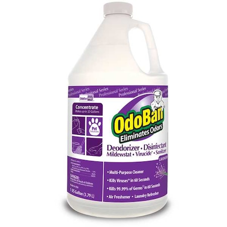 Odor Eliminator and Disinfectant: Jug, 1 gal, Liquid, Concentrated, Lavendar Fragrance, PK4 MPN:911162-G4
