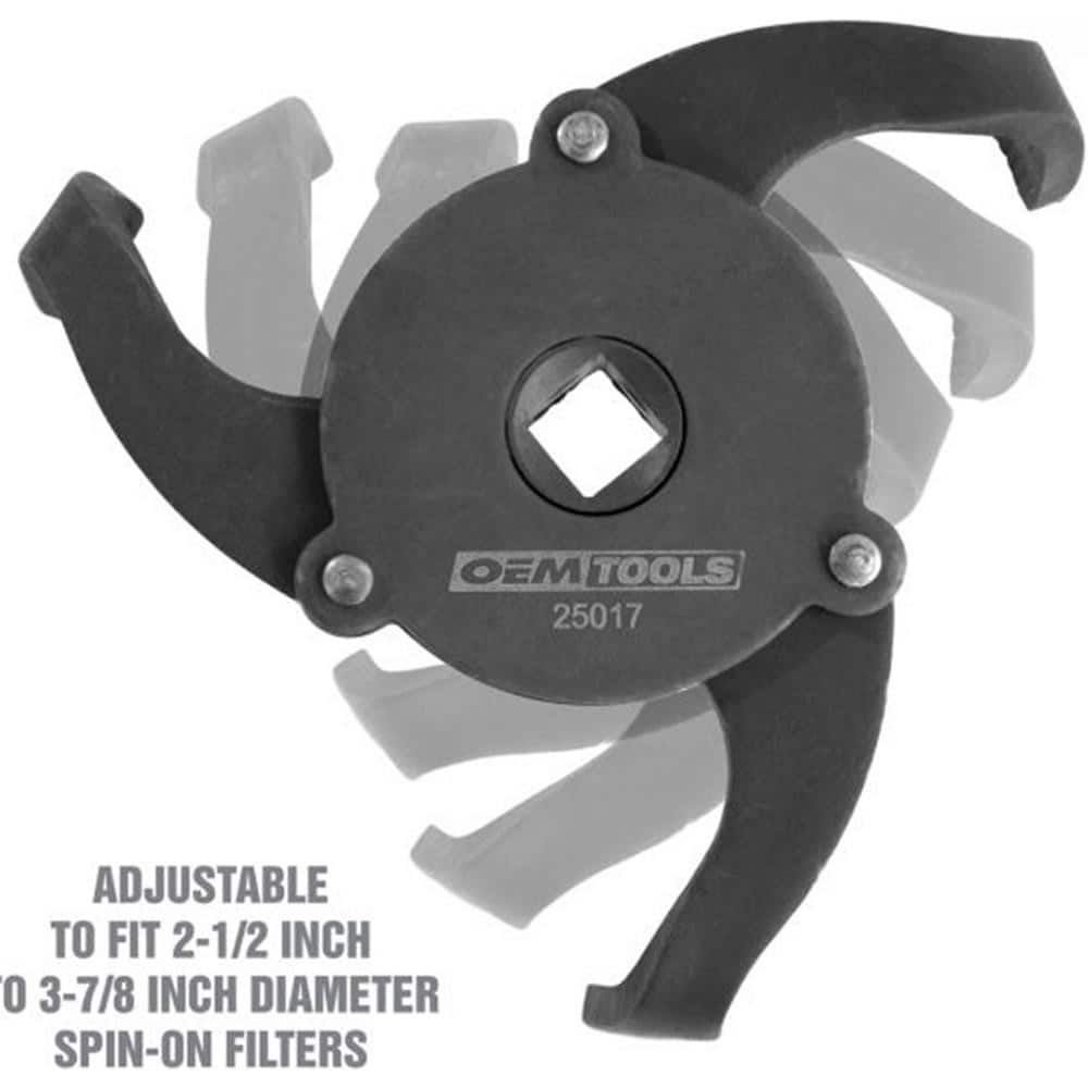 Oil Change Tools, Tool Type: 3-Legged Spin-On Oil Filter Wrench , Minimum Diameter: 2.5in , Maximum Diameter: 3.875in  MPN:25017