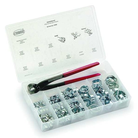 Hose Clamp Assortment, Double Ear, Zinc-Plated Steel, Plastic Case MPN:18500114