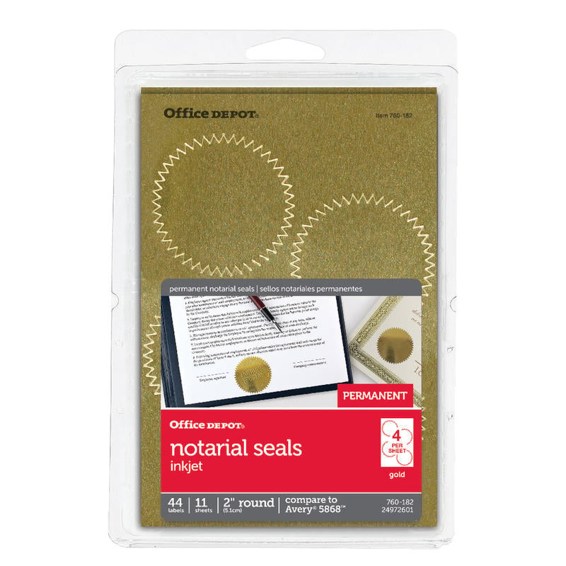 Office Depot Brand Permanent Self-Adhesive Notarial Seals, 2in Diameter, Pack Of 44 (Min Order Qty 24) MPN:OD98782