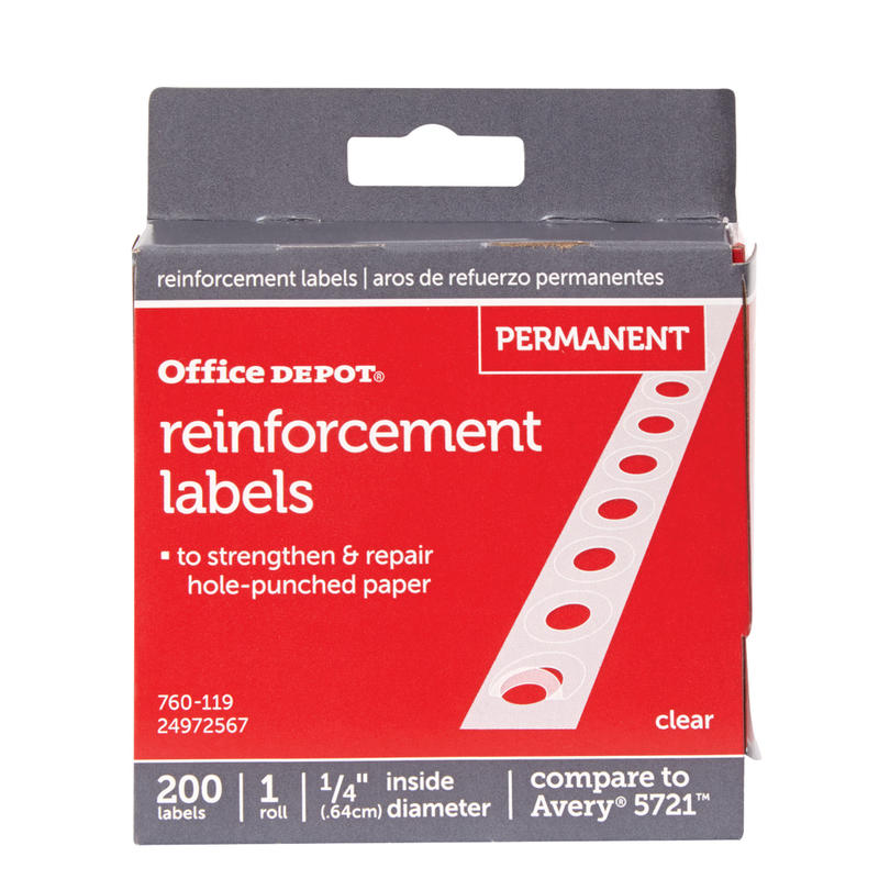 Office Depot Brand Permanent Self-Adhesive Reinforcement Labels, 1/4in Diameter, Clear, Pack Of 200 (Min Order Qty 103) MPN:OD98779