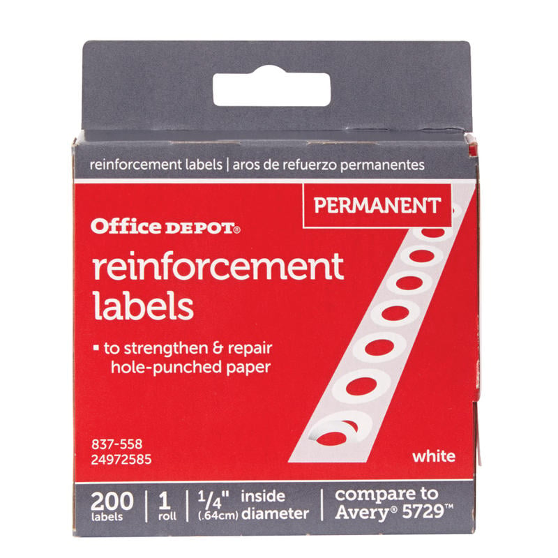 Office Depot Brand Permanent Self-Adhesive Reinforcement Labels, 1/4in Diameter, White, Pack Of 200 (Min Order Qty 100) MPN:OD98783